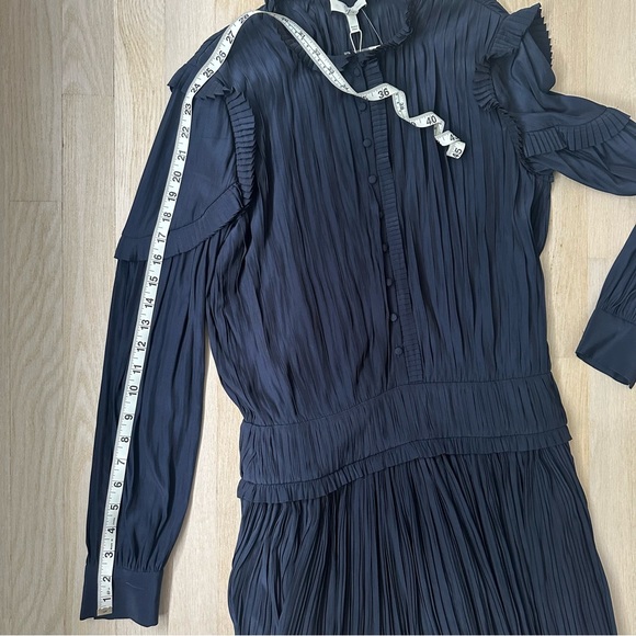 Joie Jazelle Pleated Ruffle Flounce Dress Navy, Size 4 - Picture 13 of 17